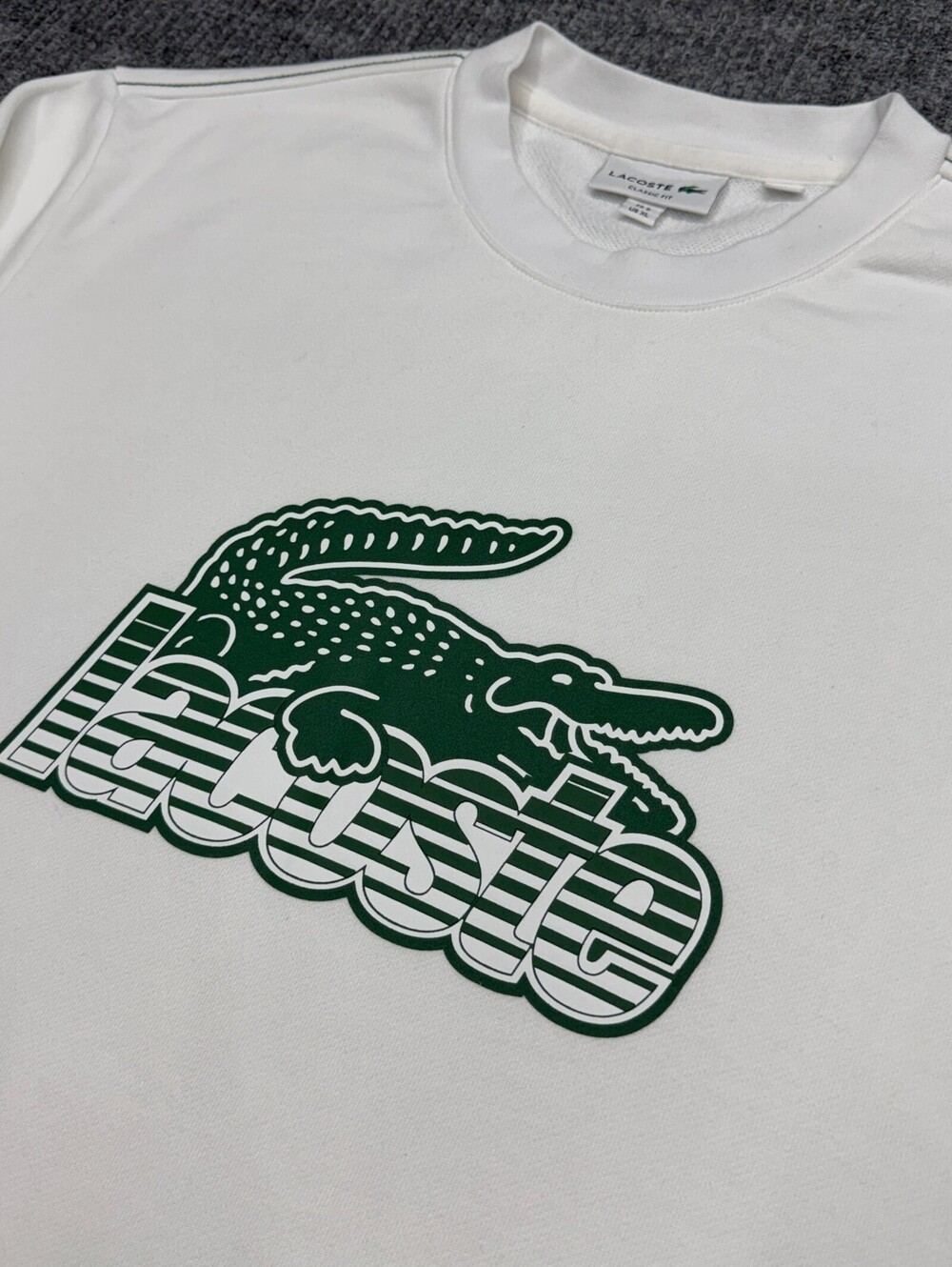 Lacoste Crocodile Logo Graphic Print Crewneck Sweatshirt Mens US XL FR 6 White
